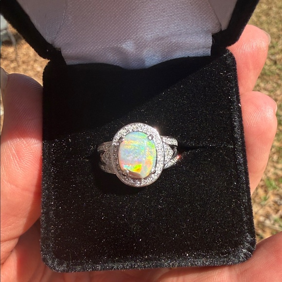 Natural Opal and Diamond Ring 14k White Gold - Picture 4 of 17